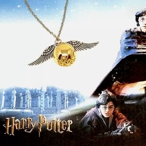 14K Gold Plated Harry‎ Potters Hogwarts School Quidditch Golden Snitch Necklace